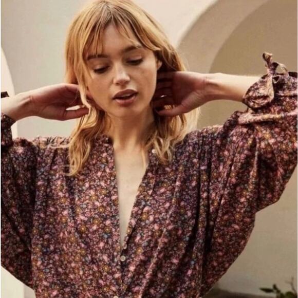 DOEN O'Keeffe Top in Blue Laurel Canyon Floral Print XS - Picture 1 of 10